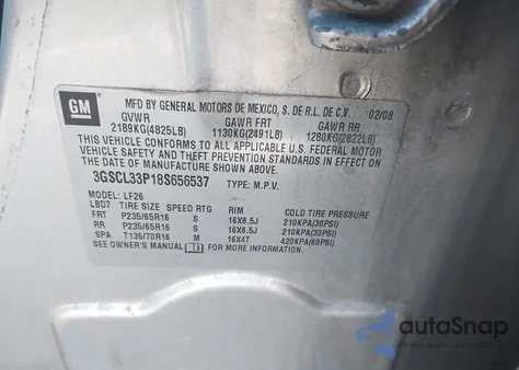 2008 Saturn Vue 4-Cyl Xe z USA, uszkodzony, nr VIN 3GSCL33P18S656537